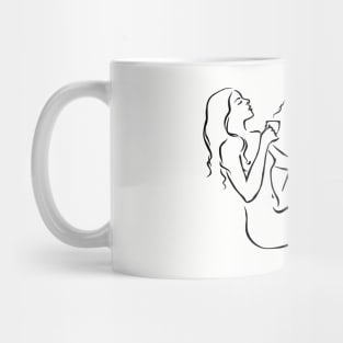 Nude woman with a cup of coffee. Naked girl drinking tea. Female body line art minimalist illustration Mug